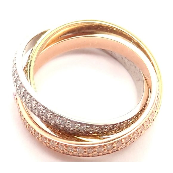 Authentic! Cartier Trinity 18k Gold Diamond Small Model Band Ring Size 51 Cert - Picture 10 of 10